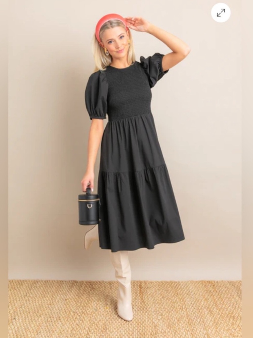 Tuckernuck Dress Sussex Midi Poplin Smocked in Black
